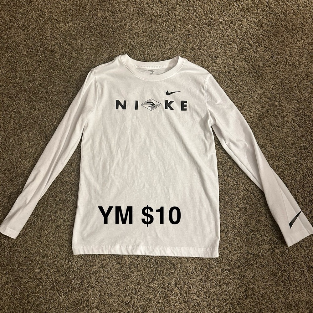 Nike White Long Sleeve Tee with Black Logo